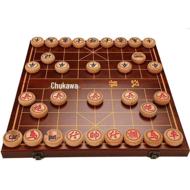 Großes tragbares Schach- und chinesisches Schachspiel aus Massivholz für Schüler und Erwachsene mit Buchenholzfiguren und Holzbrett