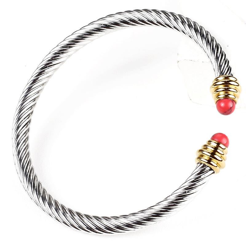 Bracciale in Acciaio al Titanio Cavo Europeo e Americano Cavo Intrecciato Elastico Femminile Anello a Mano a Forma di C