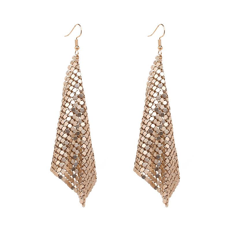 Fashion Metal Sequin Geometric Sheet Long Drop Dangle Earrings For Women Exaggerated Attractive Trendy Female Earrings Zircon