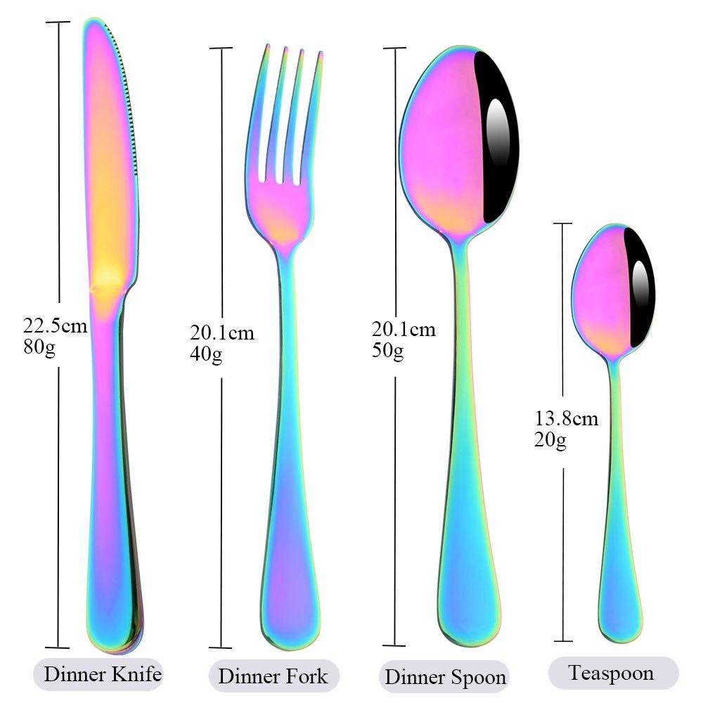 16Pcs Multicolor Dinnerware Set Stainless Steel Silverware Knife Fork Spoon Cutlery Mirror Flatware Kitchen Dinner Tableware Set