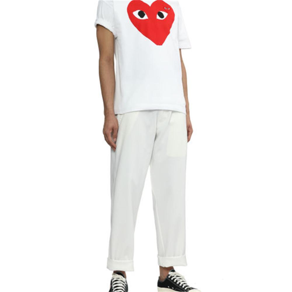 CDG play T-Shirts Unisex White Crew Neck Moderate AX-T026-051-WHITE