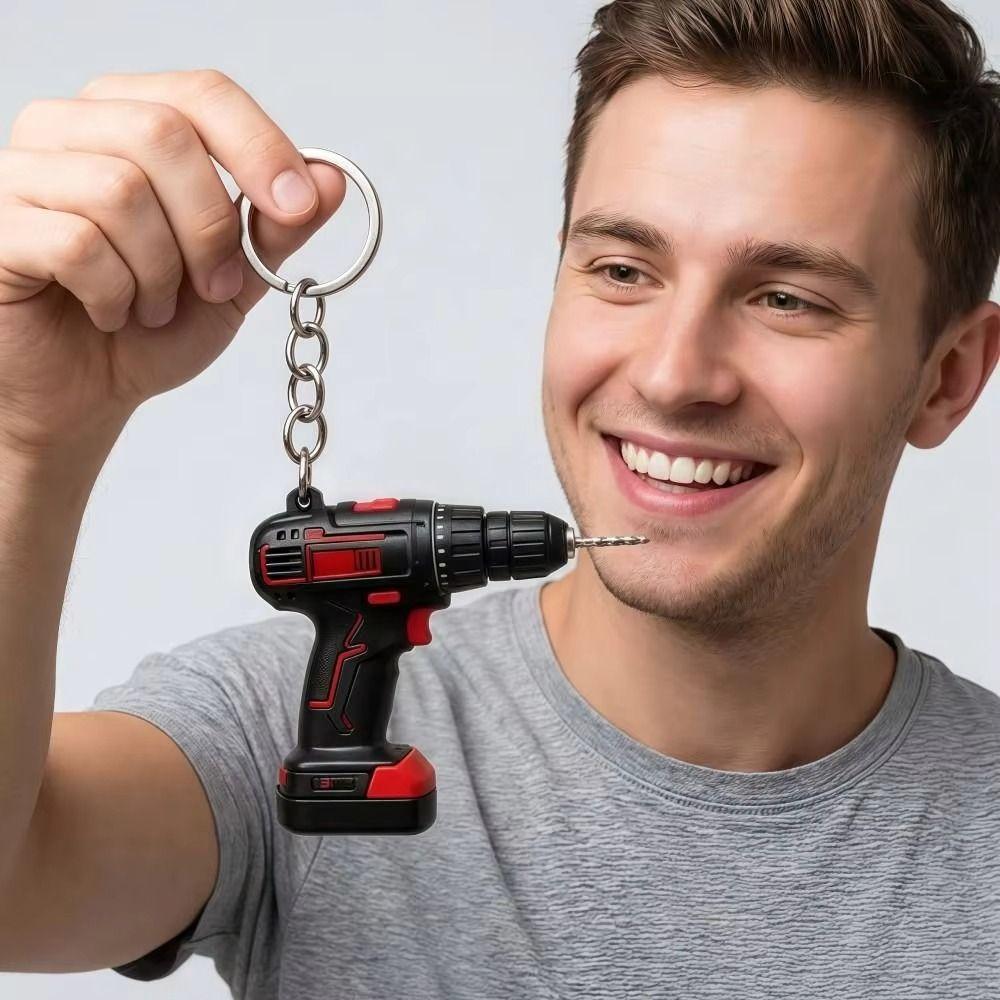 Cool Design Electric Drill Key Chain Lifelike Handheld Drill Pendant Drill Key Ring Key Accessory