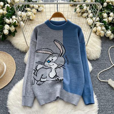 Autumn Winter Women College Style Cartoon Rabbit Knitted Sweater Pullover Tops For Girl