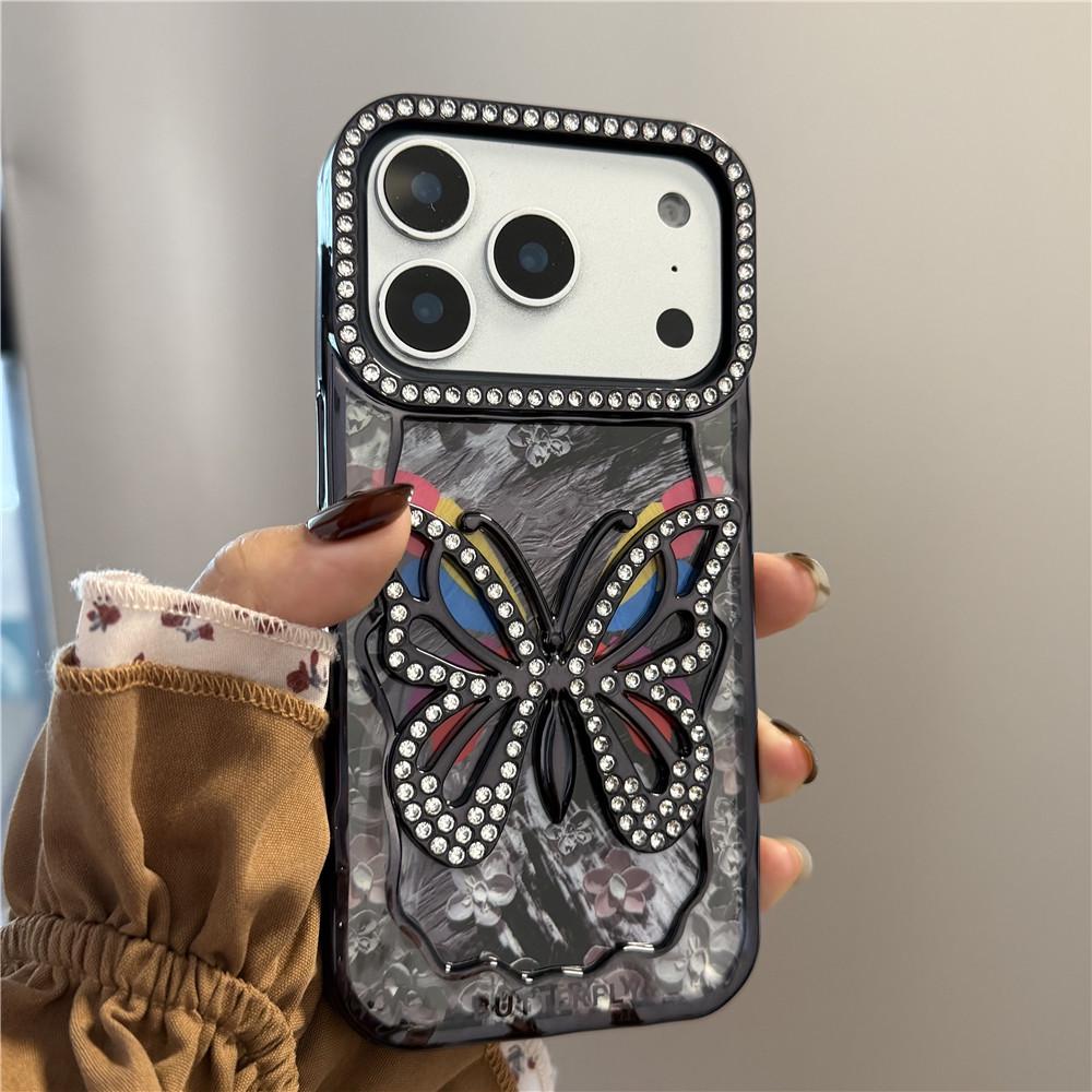 iPhone 17 Pro Max Case: Hollow-Out Rhinestone Butterfly Electroplated Protective Cover for 16/15/13 Pro Models