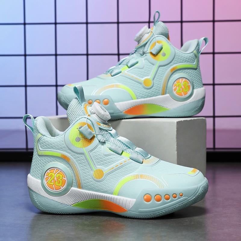 Drehknopf Jungen Sneaker Neue Kinder Sommer Trainings Basketballschuhe Mittlere Ältere Jungen Drehschuhe