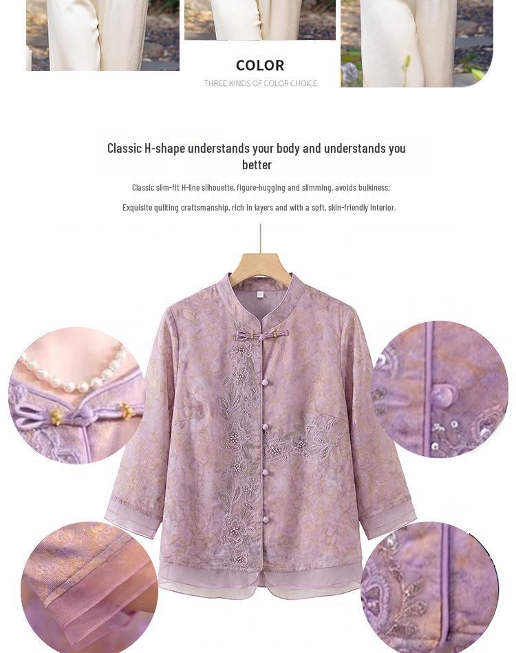Summer 2026 Chinese Style Round Neck Top for Middle-Aged & Elderly Women