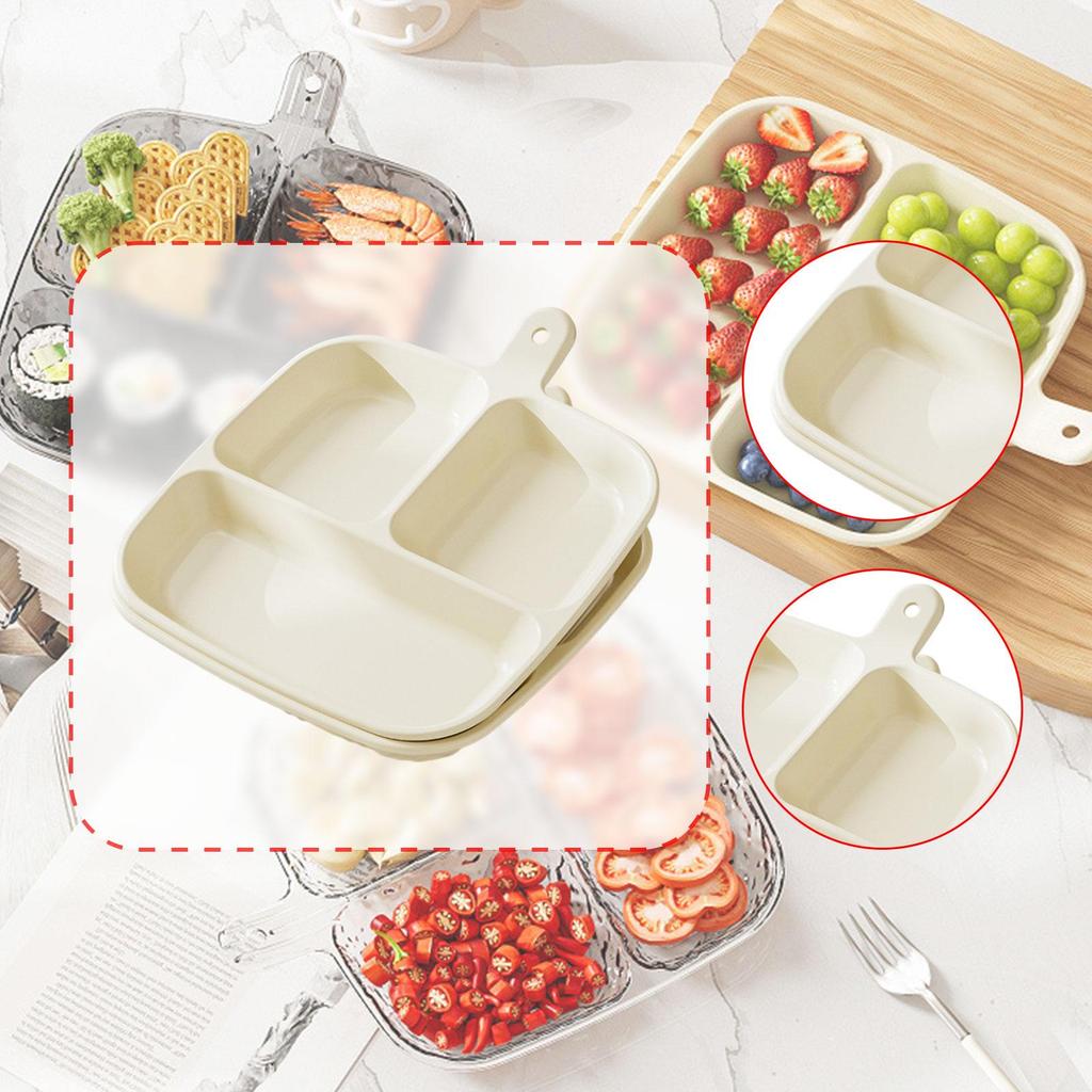 2Pcs Divided Dinner Plates with 3 Compartments with Handle Partitioned Plates for Kitchen Meal Prep Vegetable Fruit Snack