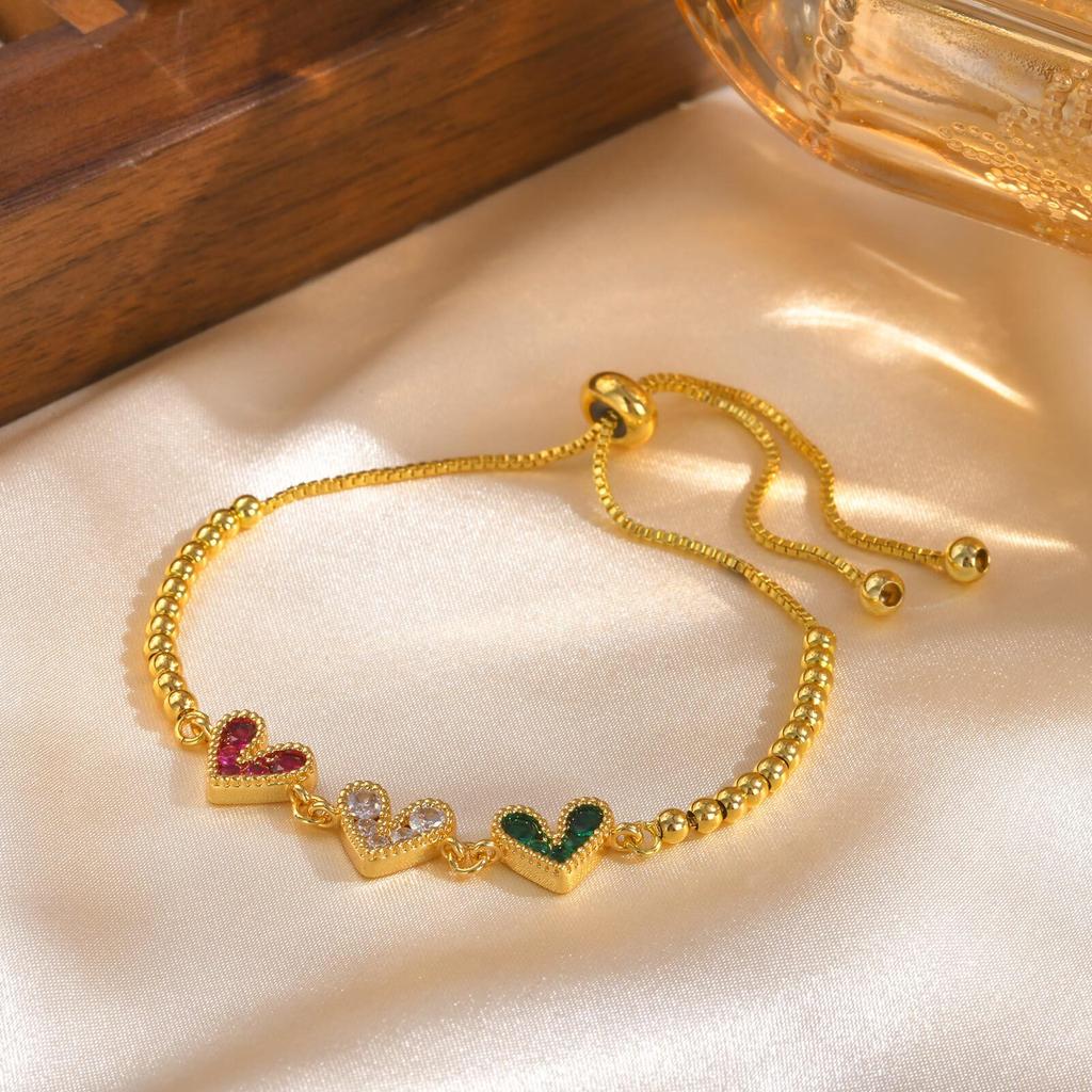 Colored Zircon Stone Heart Women's Bracelet Moon Star Adjustable Box Chain Wristband Jewelry Gift For Girlfriend Valentine's Day