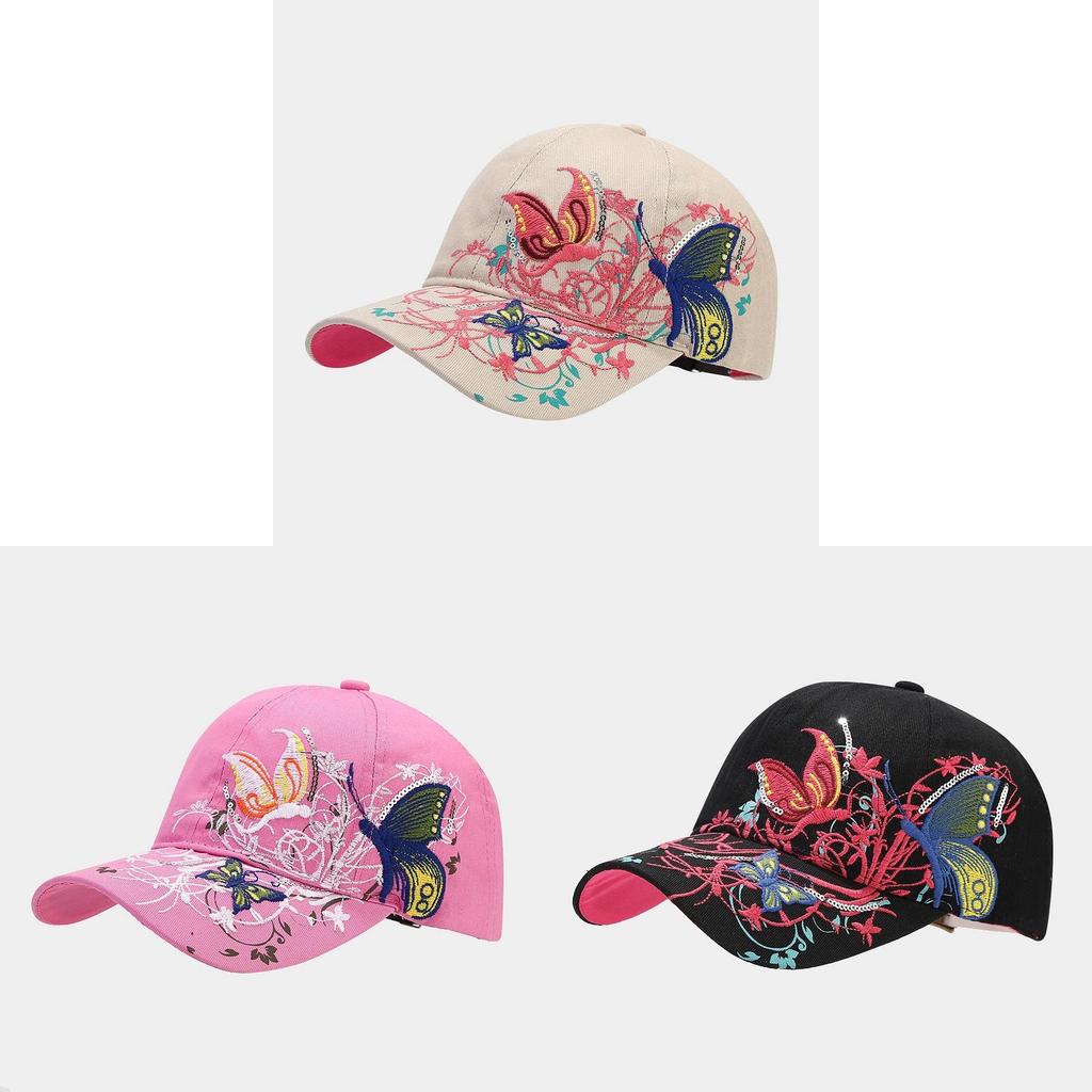 Cappellino da Baseball Ricamato con Farfalla in Cotone per Donna con Protezione Solare e Vestibilità Regolabile