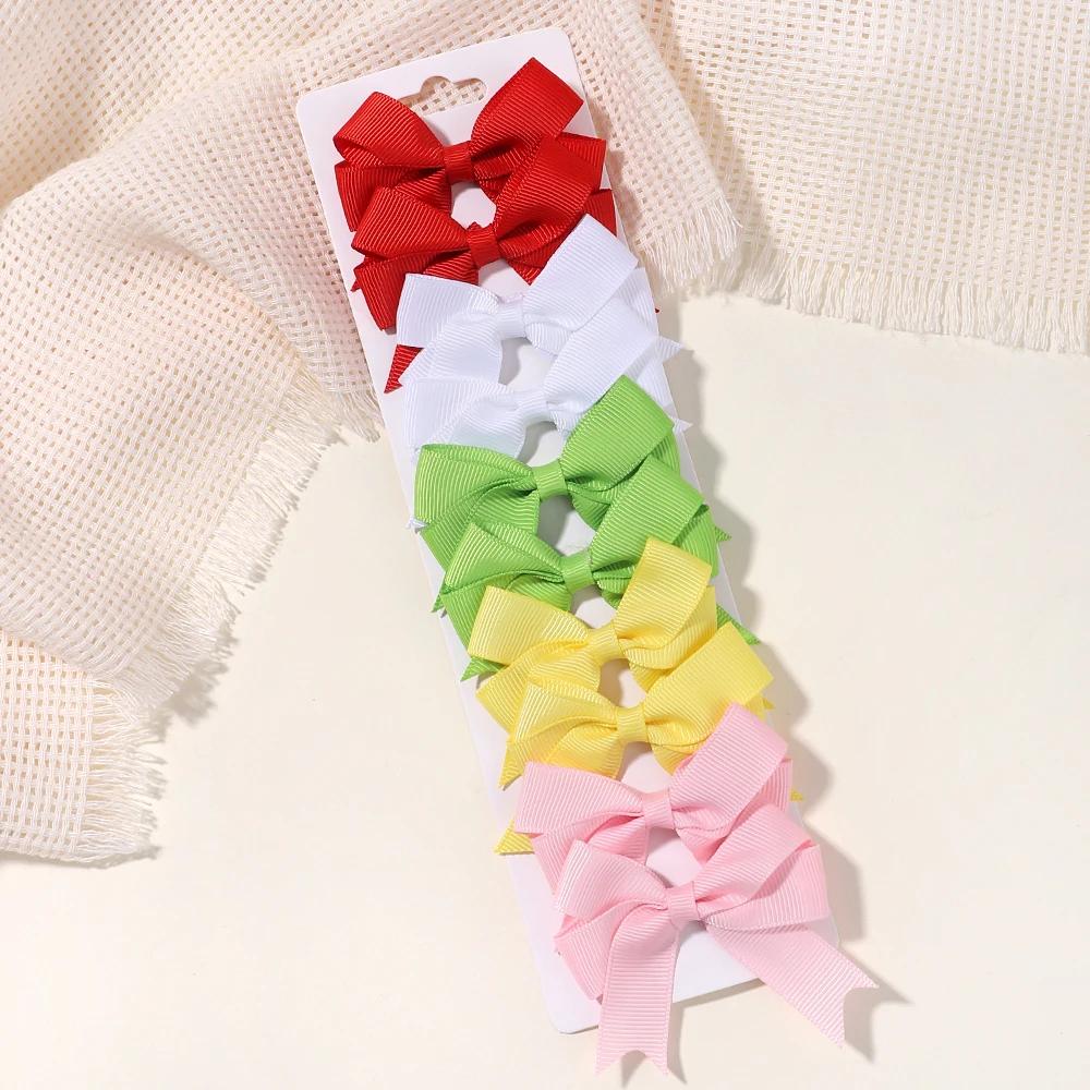 10Pcs/lot Kids Solid Color Ribbon Baby Bows Hair Clips for Baby Girls Handmade Bowknot Hairpin MiNi Barrettes Hair Accessories