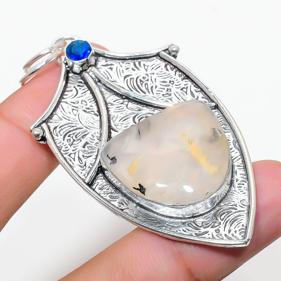 

Natural Russian Dendritic, Blue Topaz 925 Sterling Silver Pendant 2.76 S7p19