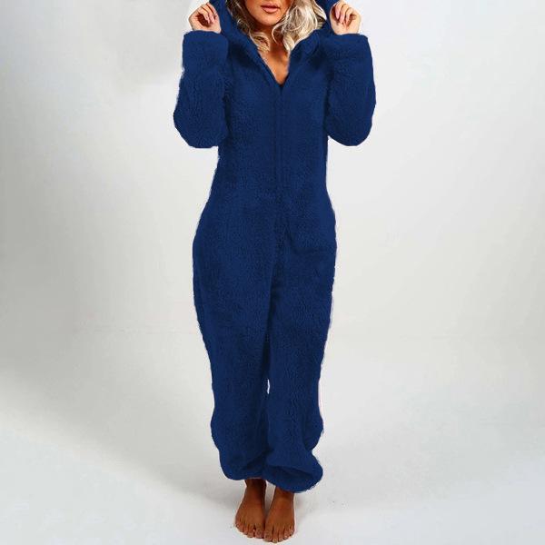 

2026 Fleece-Lined Hooded Jumpsuit: Women s Autumn/Winter Pajamas 5XL темно-синього кольору