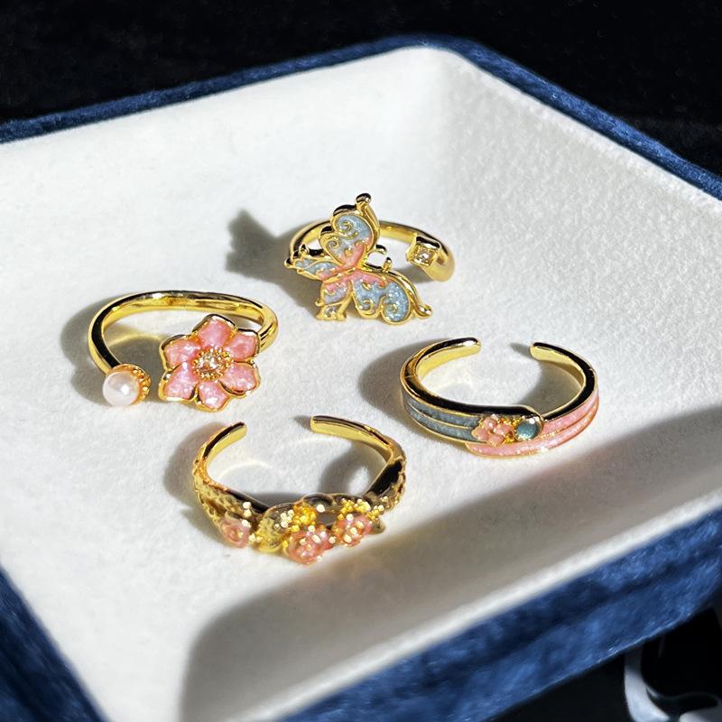 Retro Enamel Ring New Chinese Style Gradient Butterfly Flower Sweet Cool Ring For Women Cold Style Niche Open Finger Ring 2025