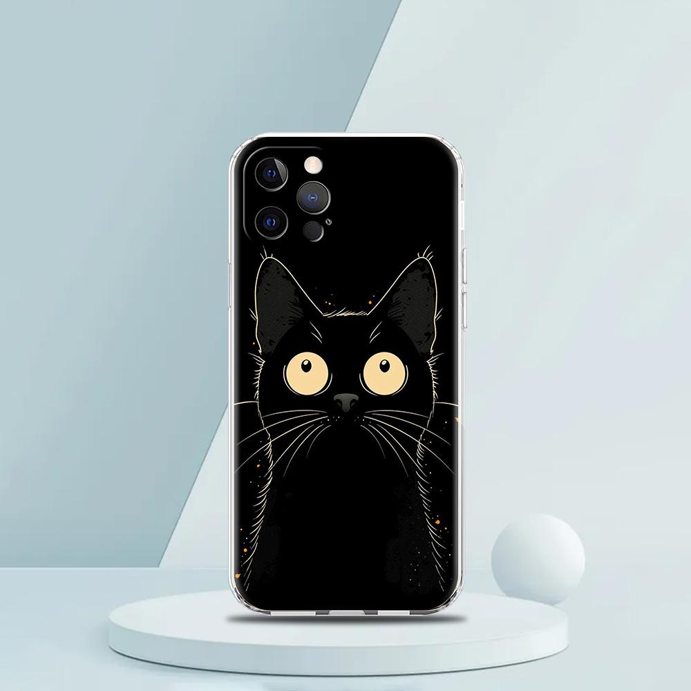 Artistic Black Cat Starry Night Luxury Phone Case For iPhone 16 15 14 13 12 11 Pro Max XS X XR SE 7 8 Plus Silicone Clear Cover