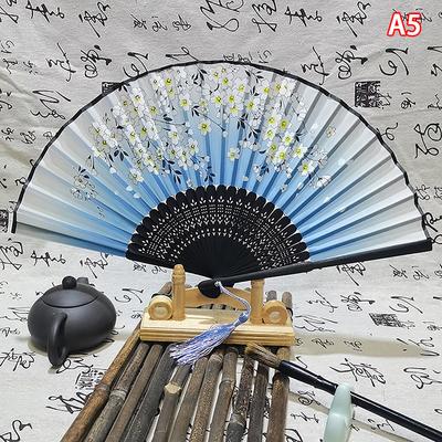 Vintage Faltfächer im chinesischen Stil Bambus Handfächer Holzstiel Klassischer Tanzfächer mit Quaste Eleganter Damenfächer Wohndekor