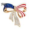 Metal Brooch Independence Day Bow Pin, Patriotic Rhinestone Lapel Sweater Pin Cardigan Coat Suit Jewelry Accessory, Gift for 4th of July Electroplated