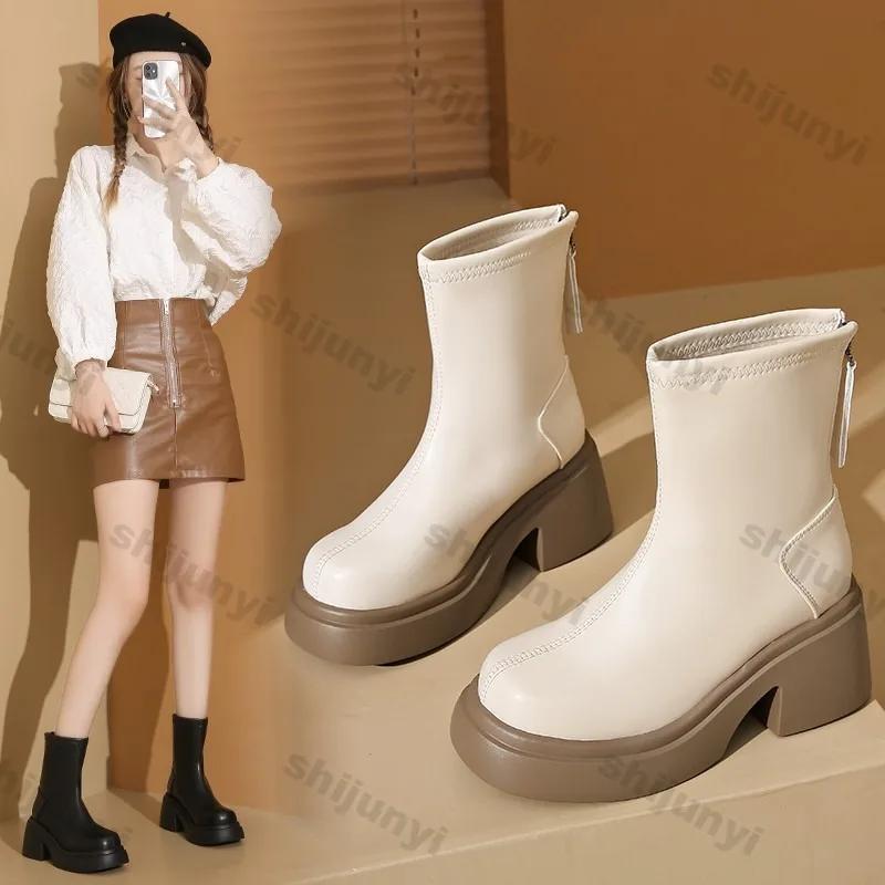 Fashion Women's Thick Soled Short Boots 2025 Autumn/winter New Korean Trendy Short Boots Height Increasing Comfort Platform Ankle Boots