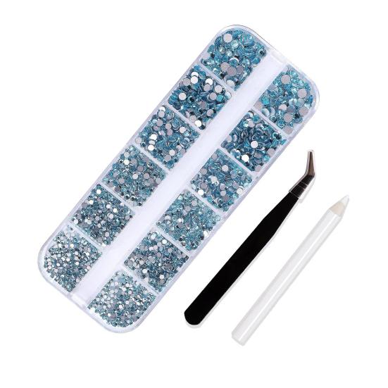 1 Set 12 Grids Nail Art Rhinestone Kit with Storage Box Drill Pen Tweezers Glass Flatback Rhinestone DIY Nail Design Crafting Decoration Fake Gems