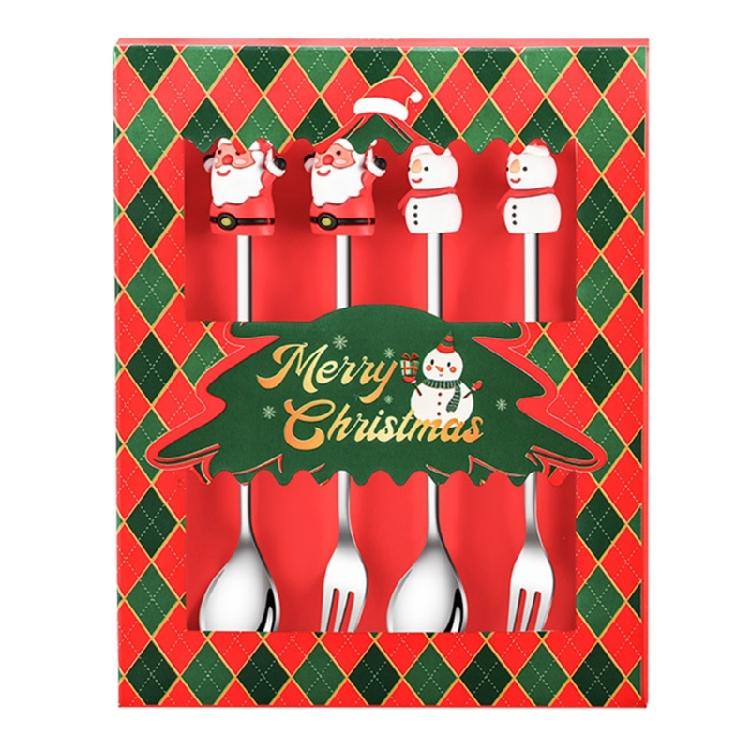 

4PCS Christmas Dining Set Stainless Steel Utensils with Festival Embellishments Suitable for Happy Holiday Feasts