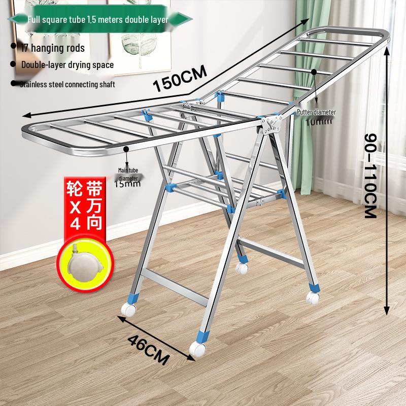 Wing-Shaped Stainless Steel Folding Clothes Rack for Indoor Drying and Storage