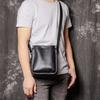 Men'S Genuine Leather Shoulder Bag, Cowhide Multi-Compartment Messenger Bag, Oily Leather Fashion Casual Small Square Bag