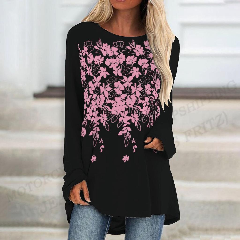 T-shirt floreali T-shirt a maniche lunghe con stampa grafica 3d T-shirt moda donna T-shirt lunga T-shirt a maniche lunghe Tuniche a fiori