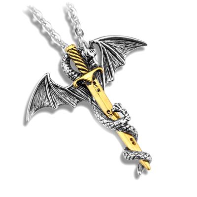 Edelstahl Leuchtende Fliege Drachen Schwert Anhänger Kette Halskette Herrenschmuck
