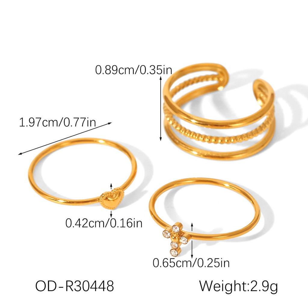 Europese & Amerikaanse 18k Goud Verguld Roestvrij Staal Diamant Ring Set - Lichte Luxe Dames Sieraden