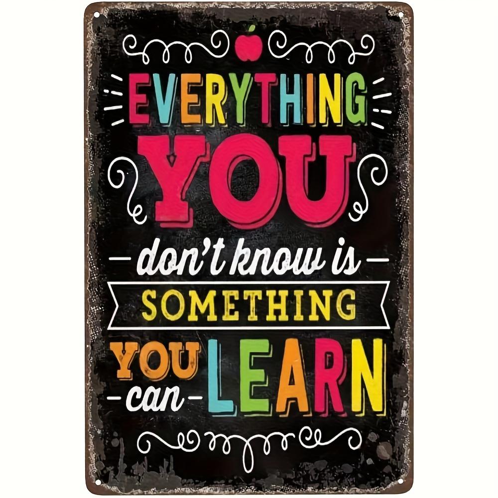 1pc Vintage Wall Sign - "Everything You Don't Know is Something You Can Learn" Educational Math Symbols, Metal Wall Art Decor