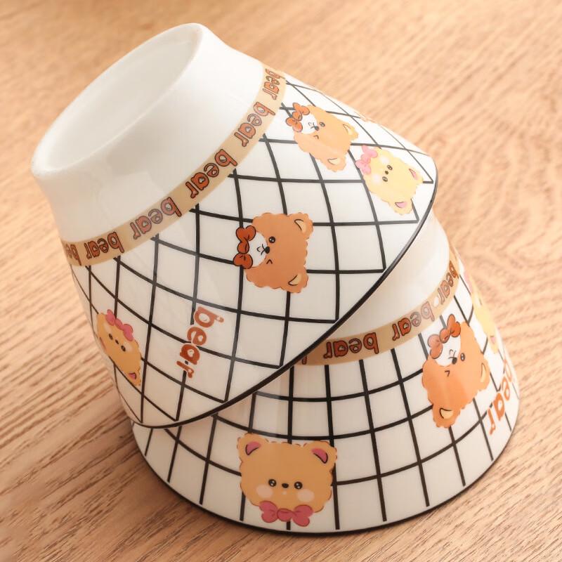 Plaid Bear Ceramic Bowl and Spoon Set