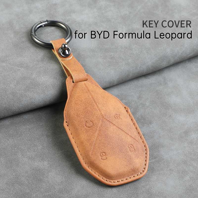 Car Key Case Cover For Byd Formula Leopard 5 Fangchengbao 5   Leather Keychain 3 Buttons Keyless Holder Accessories