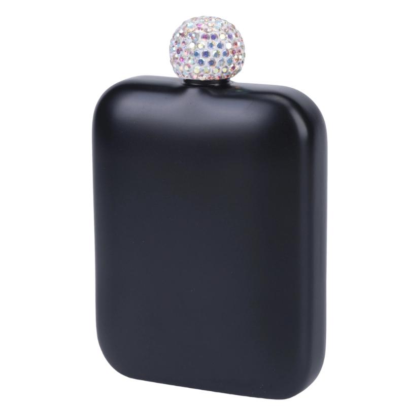 Classical Stainless Steel Square Drinking Flask With Leak Proof Rhinestones Lid Small Liquor Bottle Hip Flask For Parties And Outdoor Activity