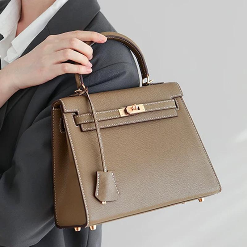 The Second Generation Kelly Bag Palm Pattern Cowhide Shoulder Bag Women's Leather Versatile Commuter Messenger Portable Kelly Bag