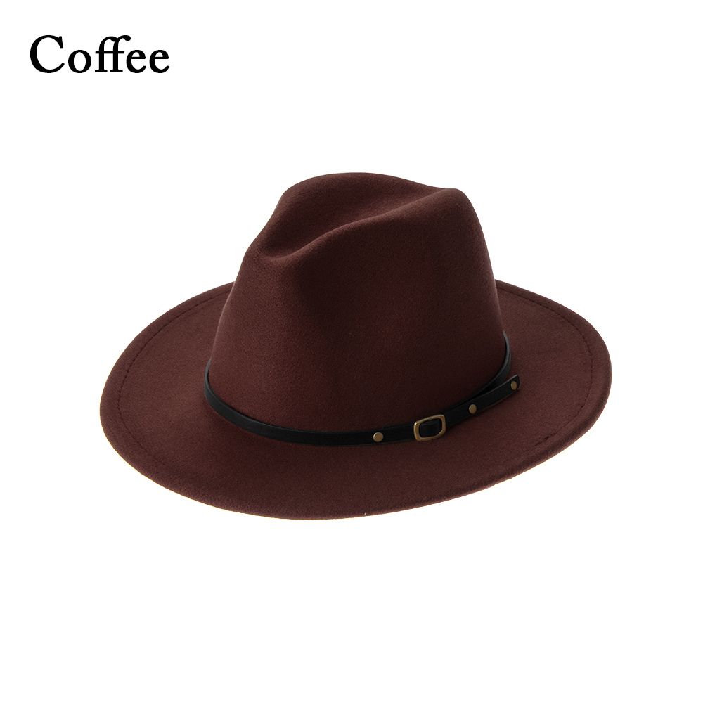Vintage Felt Fedora Hats with Belt Buckle for Men & Women Wide Brim Outback Hat Panama Jazz Hat Cowboy Hat