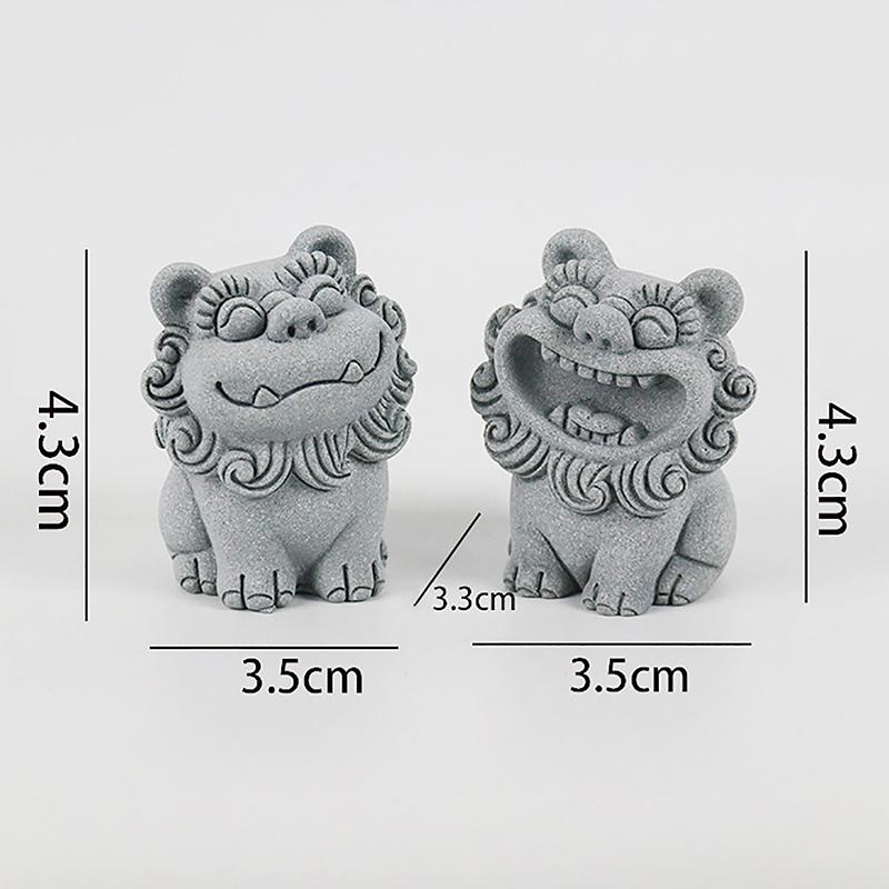 2Pcs Chinese Legend God Beast Statue Cute Gatekeeper God Stone Sculpture Spirit Beast Lion Handmade Gift Diy Decor