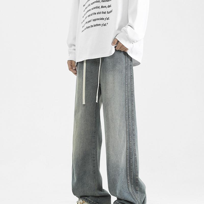 

Свободные и осенние широкие джинсы мужские осенне-зимние эластичная талия в полоску спортивные прямые брюки 3XL