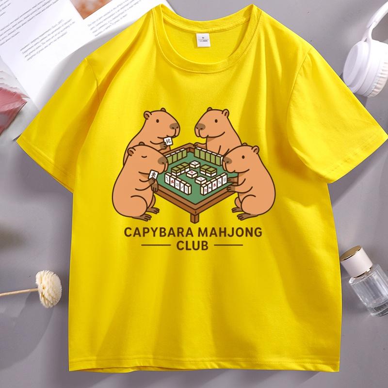 

Capybara Mahjong T-Shirt Funny Mahjong Graphic T Shirts Unisex Women Casual Round Neck Short Sleeve Tshirt Streetwear Clothes 4XL