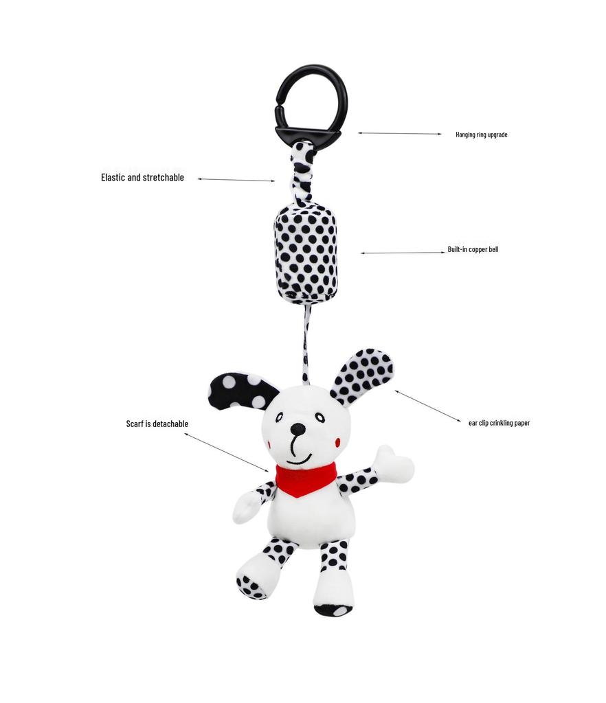BBSKY Black & White Baby Stroller Mobile: Rabbit, Bee, Bird & Dog Plush Hanging Ornaments 