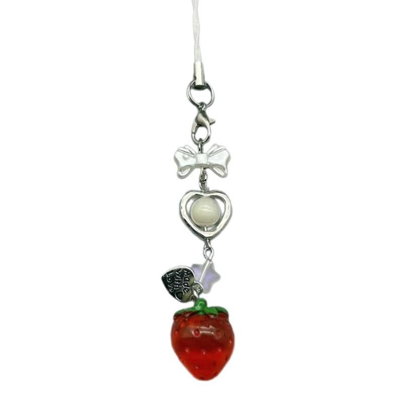 Strawberry Pendant Keychain Delicate Fruit Pendant Keyring Mobile Phone Pendant Strap Lanyard DIY Backpack