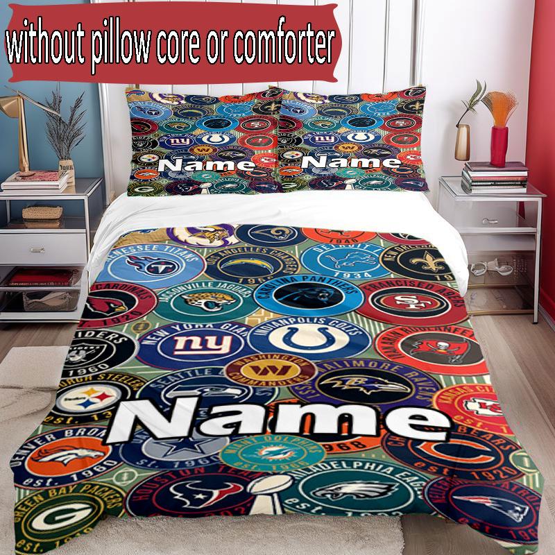 3-teiliges Bettbezug-Set (1 * Bettbezug + 2 * Kissenbezug, ohne Kern), Benutzerdefiniertes Namens-NFL-Muster Bettwäsche-Set, Schlafzimmer-Dekoration Geschenk für Zuhause