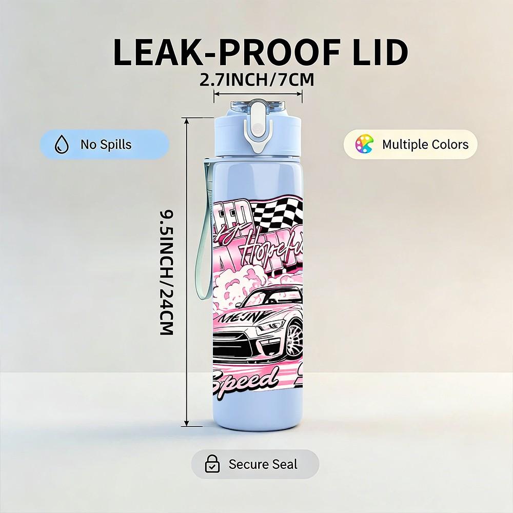 1PC Retro Lowrider Classic Car Print 750ml Color Plastic Sports Water Bottle Leakproof Flip Straw Lid Suitable for Sports Office Home Use