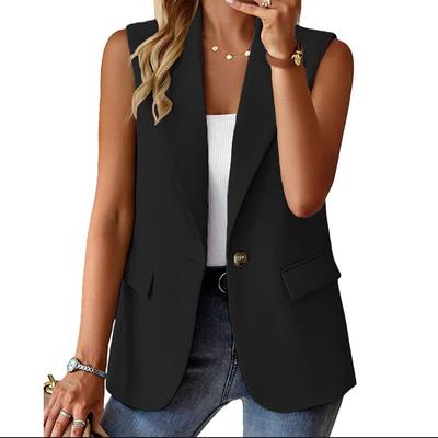 Sleeveless Blazer Vest Fully Lined One Button Fashion Casual Open Front Work Vest Tops Thin Outwear Pockets Spring