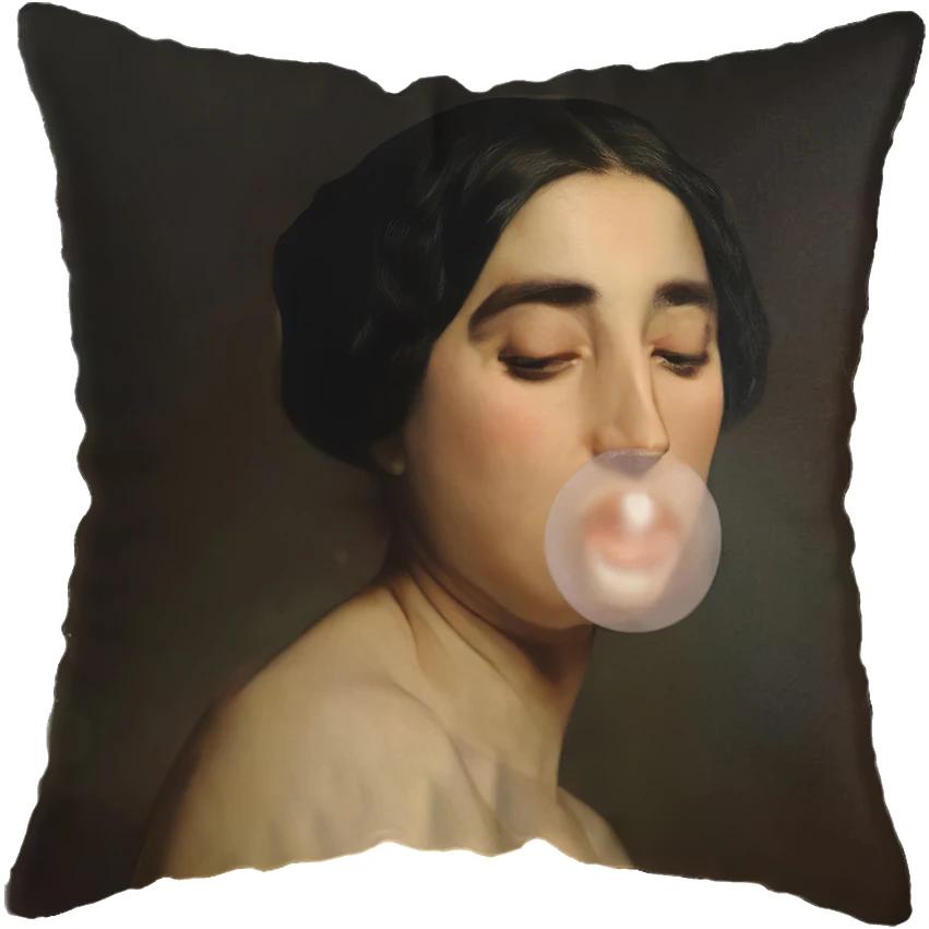 Huse de pernă pictură cu figuri amuzante europene clasice, husă de pernă, decor pentru casă, figură amuzantă suflând bule, huse de pernă