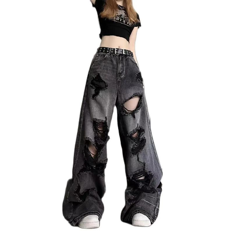 Vintage High Waist Denim Pants Ripped Jeans Women Fashion Loose Wide Leg Straight Pants Y2k Washed Streetwear Female