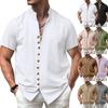 Summer Men's Retro Cotton Linen Shirts Casual Button Up Stand Up Collar Short Sleeve Shirt Beach Top