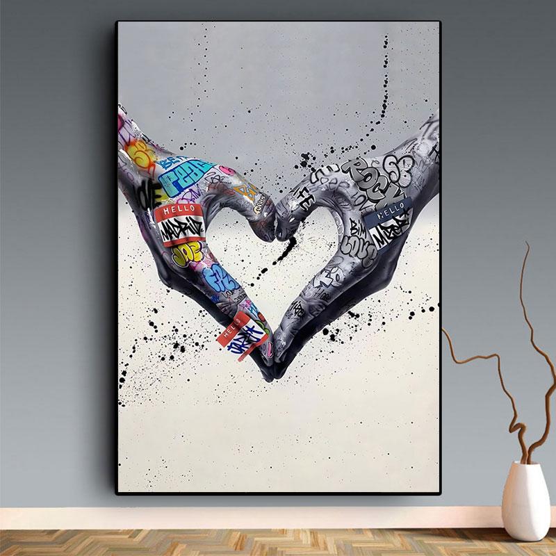 Abstraktní pouliční graffiti umělecká grafika Milovník líbání Malba na plátně Plakáty a tisky Ruční obraz na zeď do obývacího pokoje Home Decor