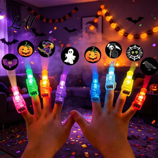 Elastic Ring Projector Lights Halloween Finger Lights LED Spooky Projection Rings with Pumpkin Ghost Bat Small Prizes for Classroom Parties Patterns