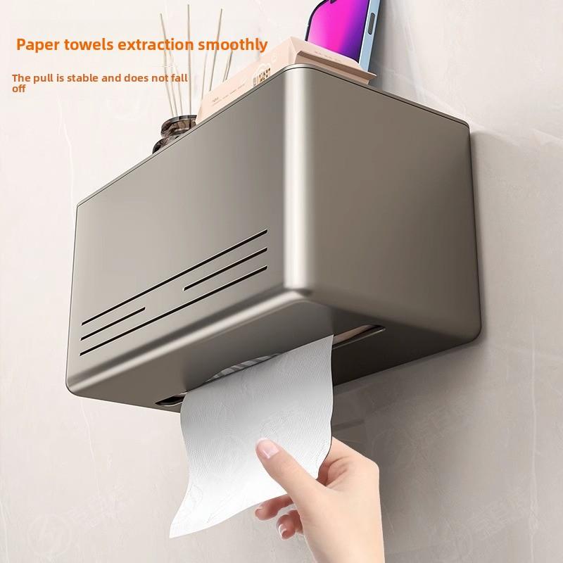 Bathroom Gun Ash Wall-mounted Paper Towel Holder Paper Towel Box Bathroom Multi-functional High-value Storage Rack