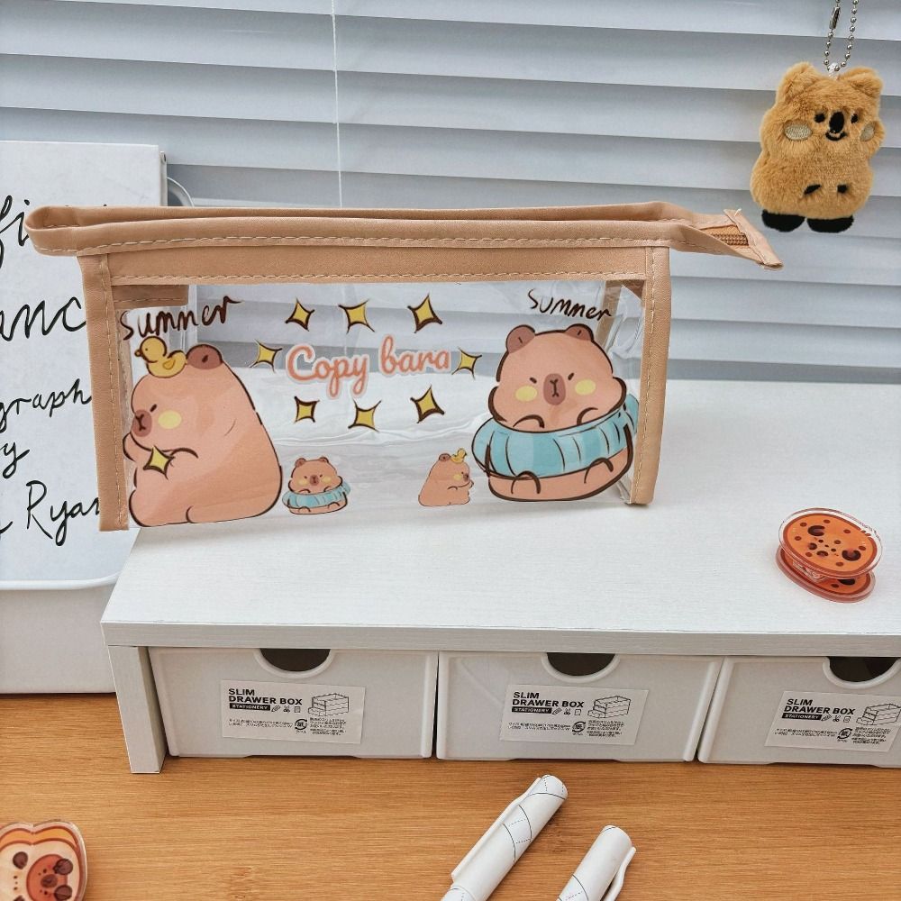 

Kawaii Capybara Pencil Bag Aesthetic Stationery Bag Desktop Organizer Cartoon Pen Bag Student C