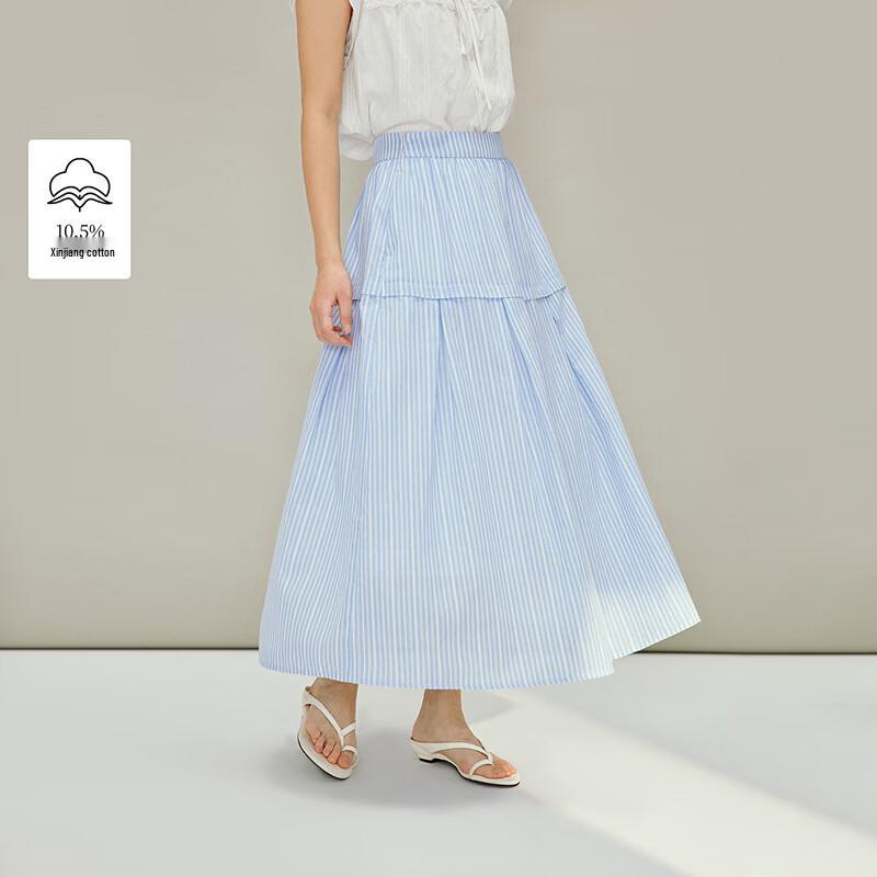 INMAN French Striped Pleated A-Line Skirt S